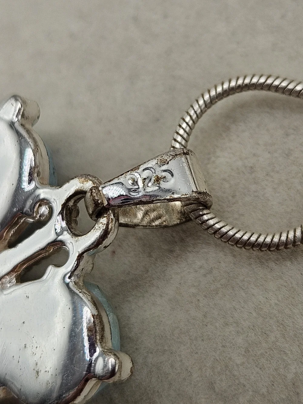 VINTAGE Sterling Silver 925 Larimar Butterfly Pendant Snake Chain Necklace